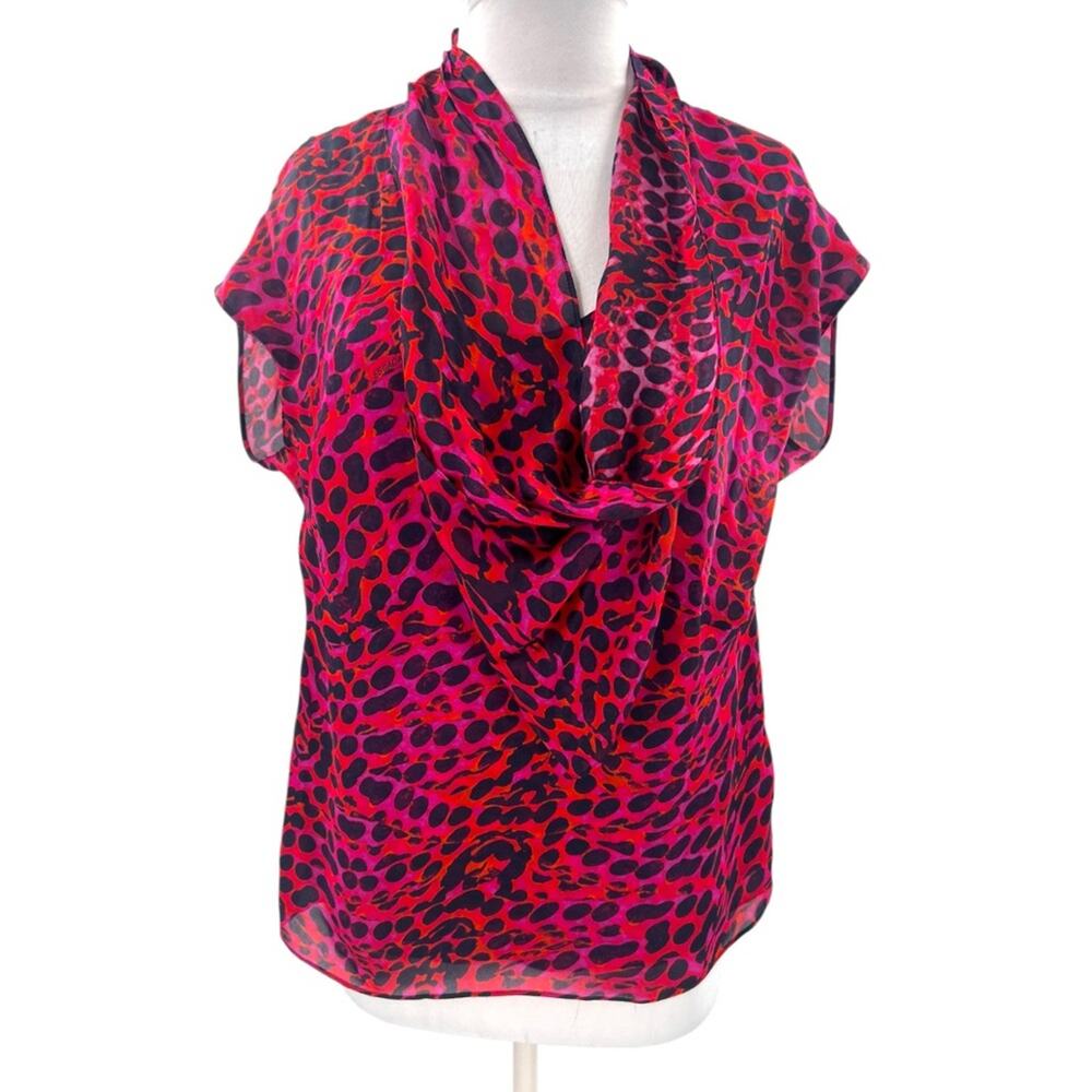 Escada Naker garnet red animal print silk blouse sz 38